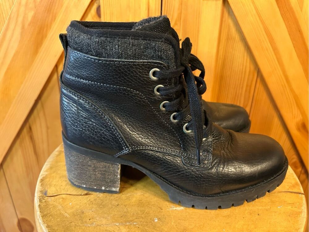 Maddison Toriz EU 38 US 7.5-8 Combat Boots Women's Black Leather Lug Chunky Bloc